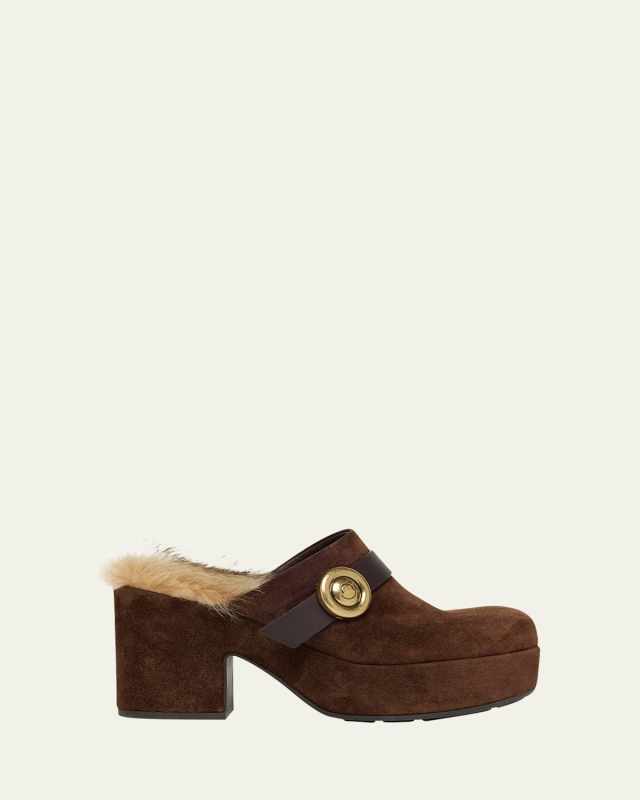 Amalia Shearling-Lined Suede Mules